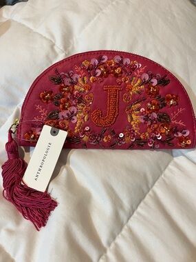 Anthropology Beaded Tassel Clutch Leather